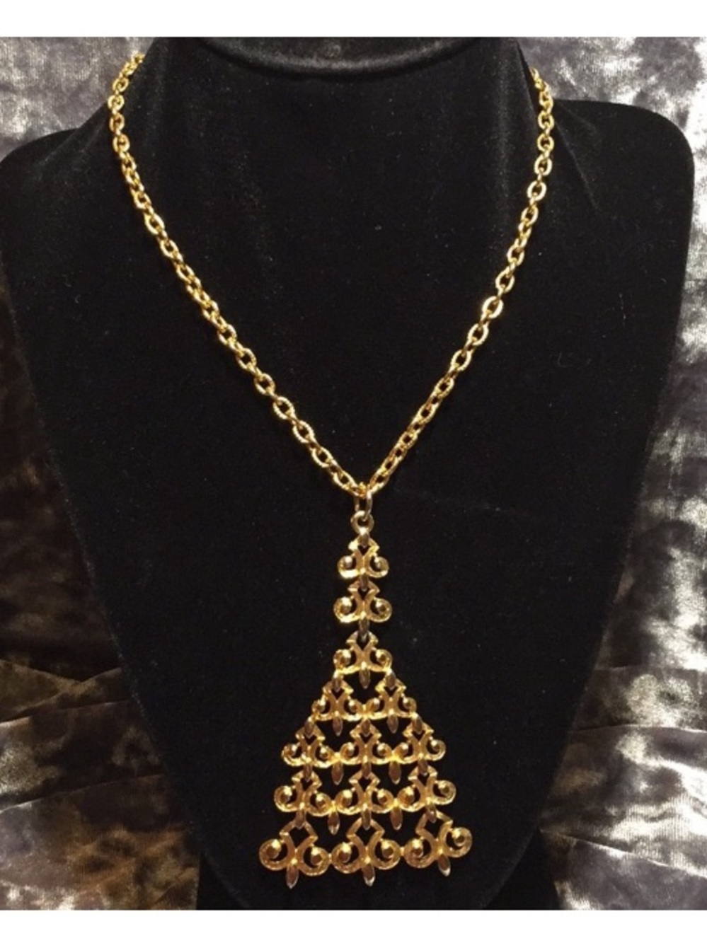 Vintage Scrolled Triangle Pendant Necklace